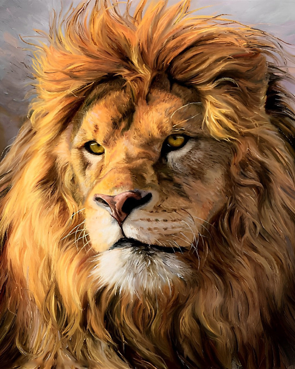 The golden maned lion cross stitch kit for beginners