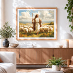 Finished the good shepherd with his flock paint by numbers artwork displayed as home decor