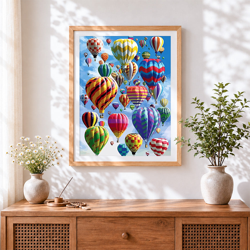 Finished the great balloon ascension cross stitch artwork displayed