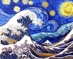 The great wave and starry night mashup cross stitch kit for beginners