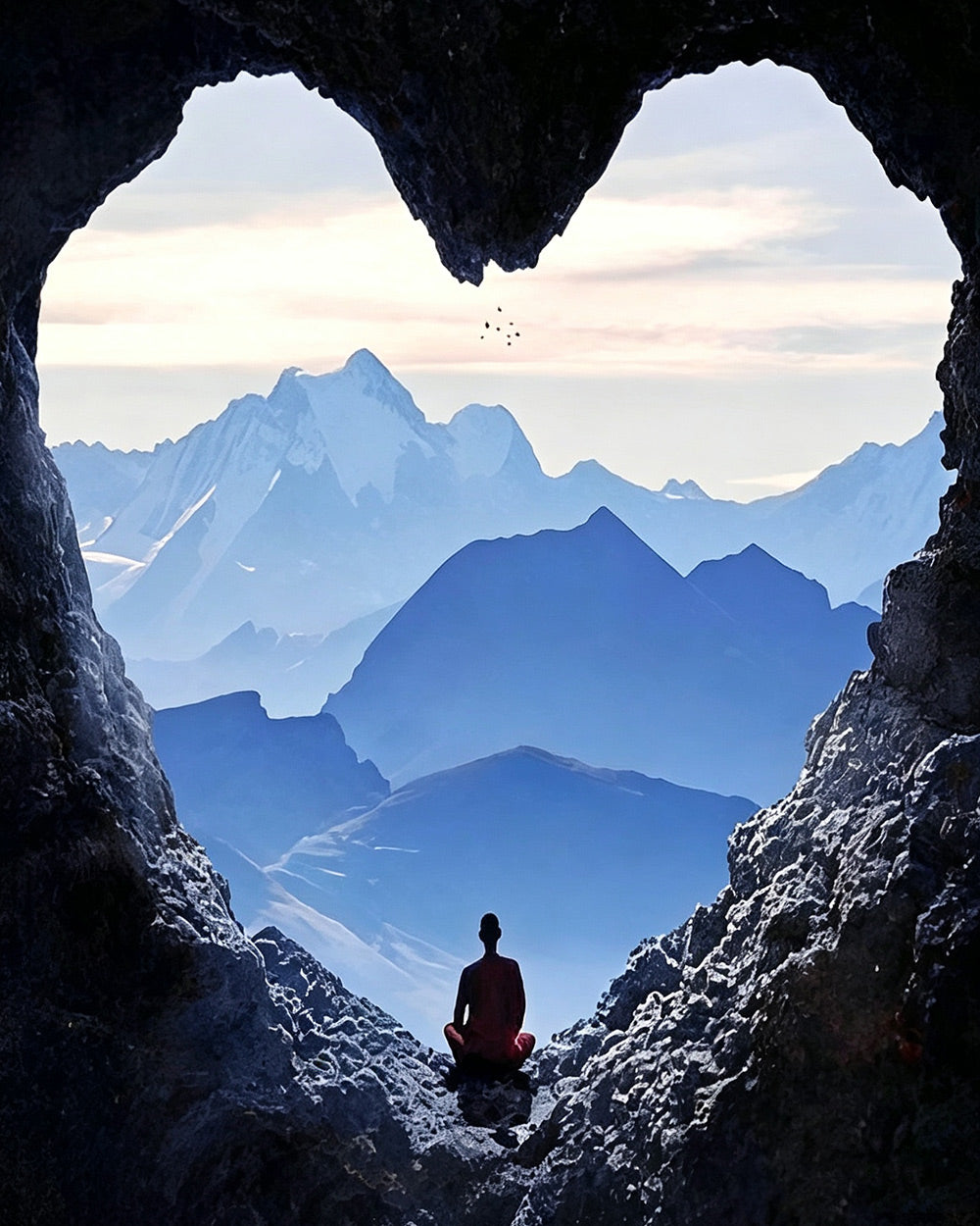 The heart-shaped cave meditation cross stitch kit for beginners