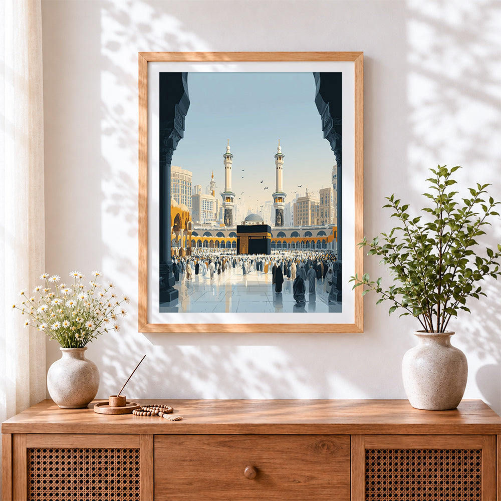Finished the kaaba in mecca cross stitch artwork displayed