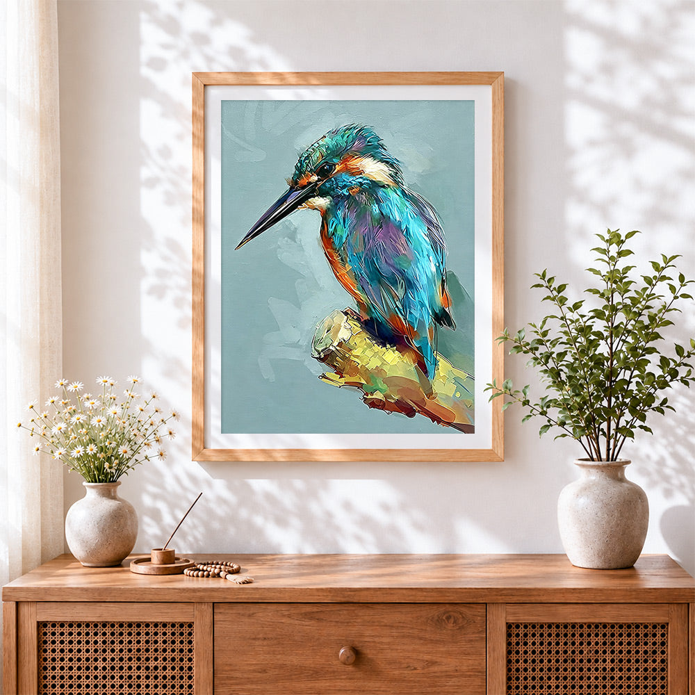 Finished the kingfisher's rest cross stitch artwork displayed