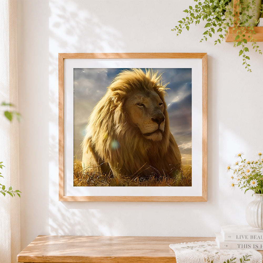 Finished the mighty lion cross stitch artwork displayed