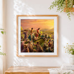 Finished the miracle of the loaves and fishes cross stitch artwork displayed