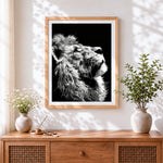 Finished the profile of a lion cross stitch artwork displayed