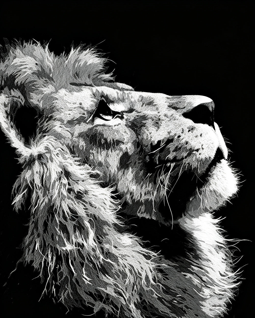 The profile of a lion cross stitch kit for beginners