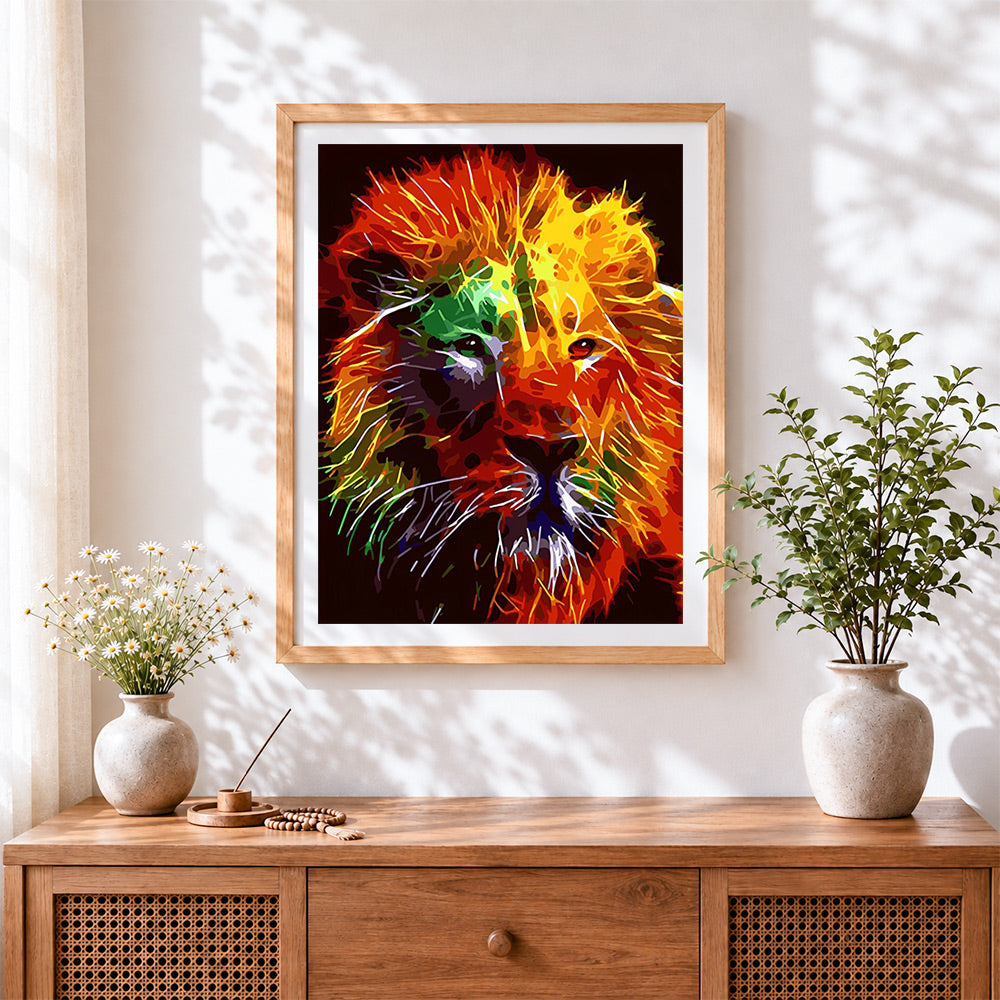 Finished the psychedelic lion cross stitch artwork displayed