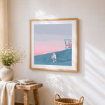 The quiet side of the moon cross stitch artwork displayed on wall as home decor