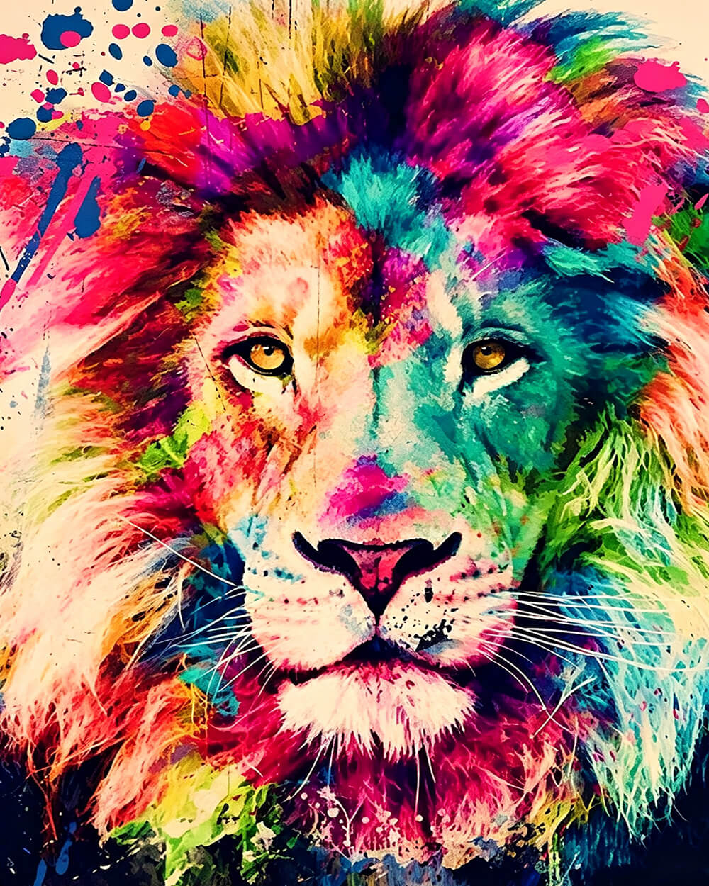 The rainbow maned lion cross stitch kit for beginners