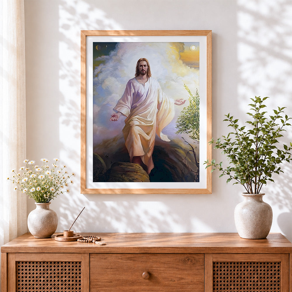 Finished the risen christ cross stitch artwork displayed