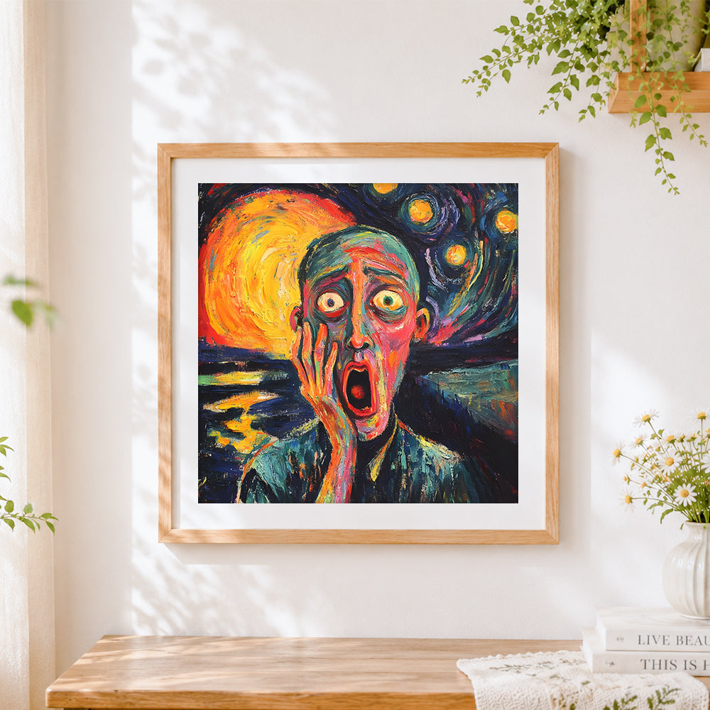Finished the scream inspired impasto portrait cross stitch artwork displayed