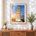 Finished the tilted tower of tuscany cross stitch artwork displayed