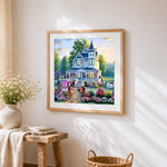 The victorian bed and breakfast cross stitch artwork displayed on wall as home decor