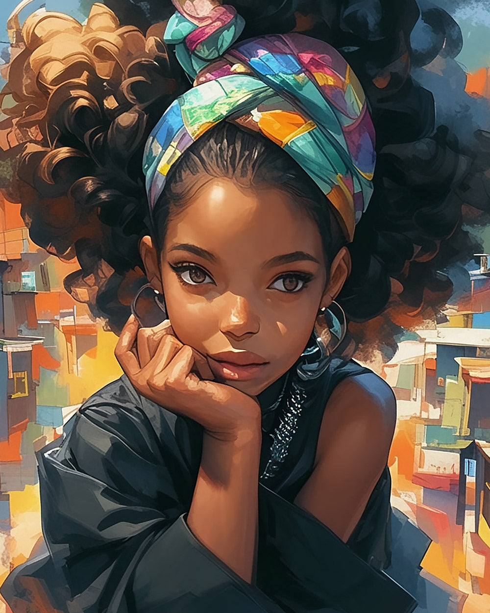 Thoughtful urban girl portrait cross stitch kit for beginners