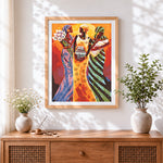 Finished three african women with pot cross stitch artwork displayed