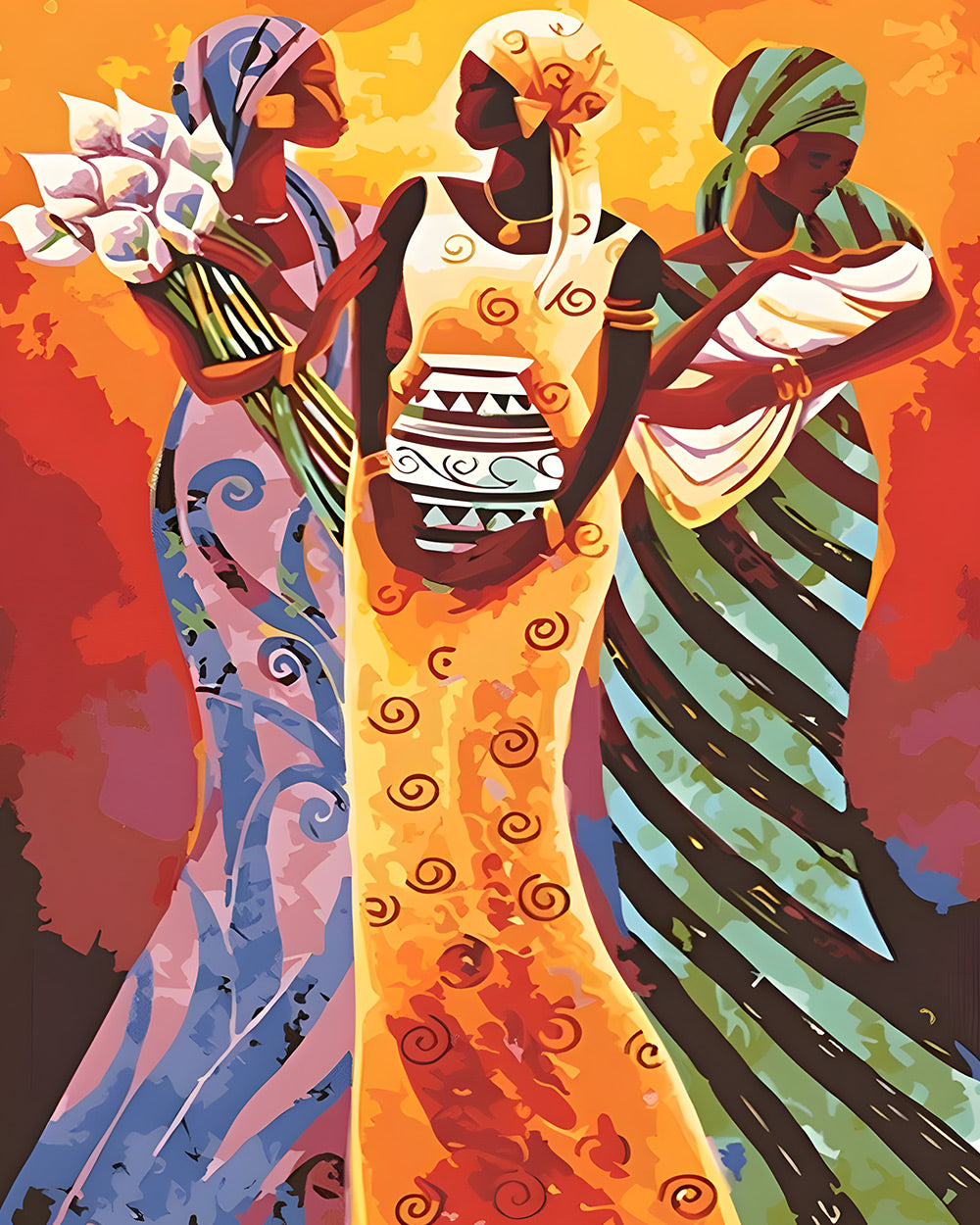 Three african women with pot cross stitch kit for beginners