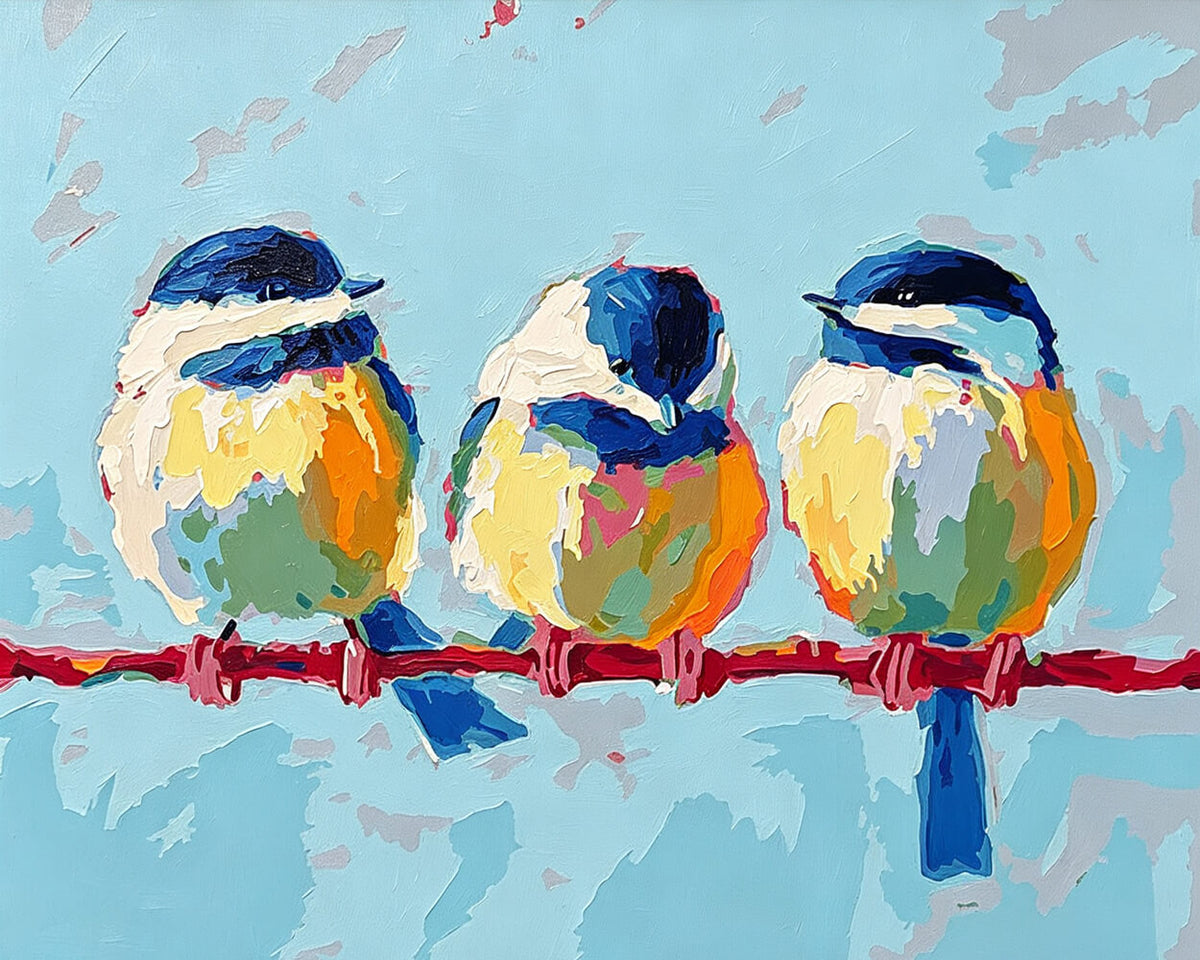 Three blue birds on a branch paint by numbers kit for beginners