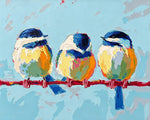 Three blue birds on a branch paint by numbers kit for beginners