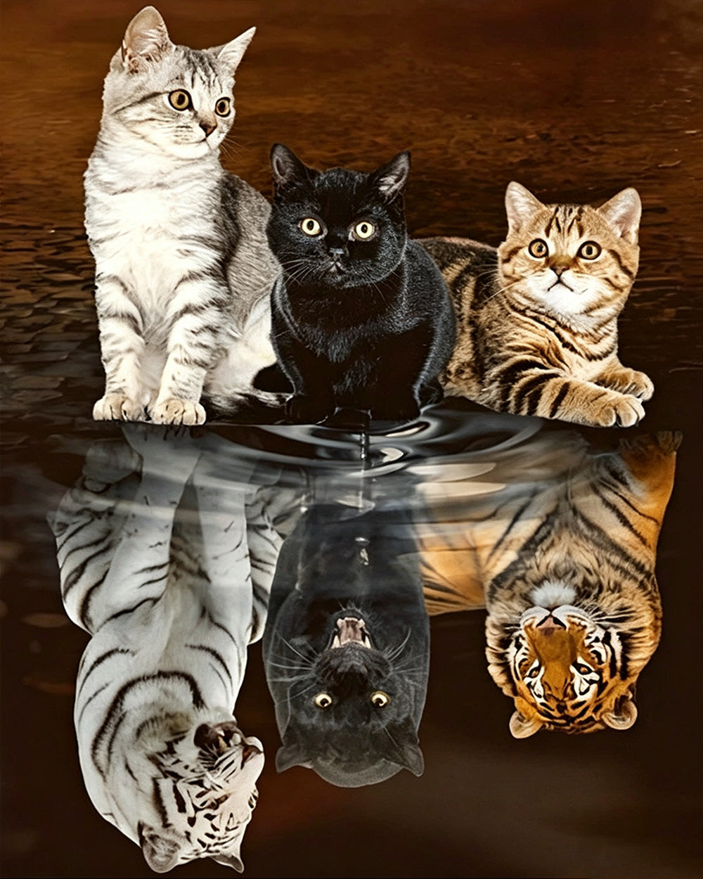 Three cats and tiger reflections cross stitch kit for beginners