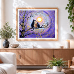 Finished three cats sitting on a branch cross stitch artwork displayed