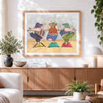 Finished three curvy ladies doing yoga paint by numbers artwork displayed as home decor