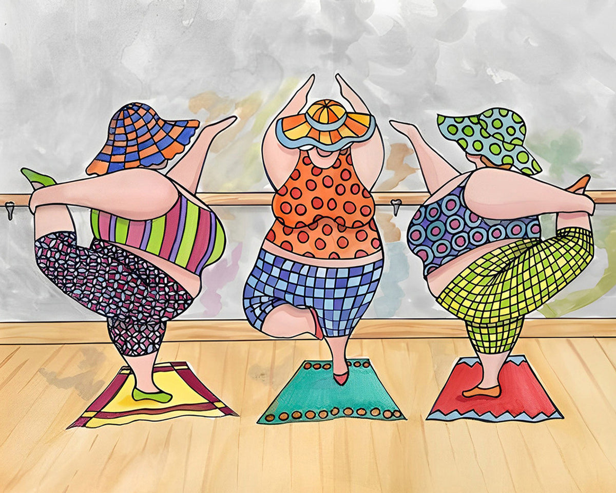 Three curvy ladies doing yoga paint by numbers kit for beginners