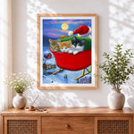 Finished three cute kittens in a sleigh cross stitch artwork displayed