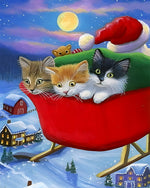 Three cute kittens in a sleigh cross stitch kit for beginners