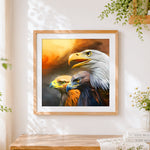 Finished three eagles portrait cross stitch artwork displayed