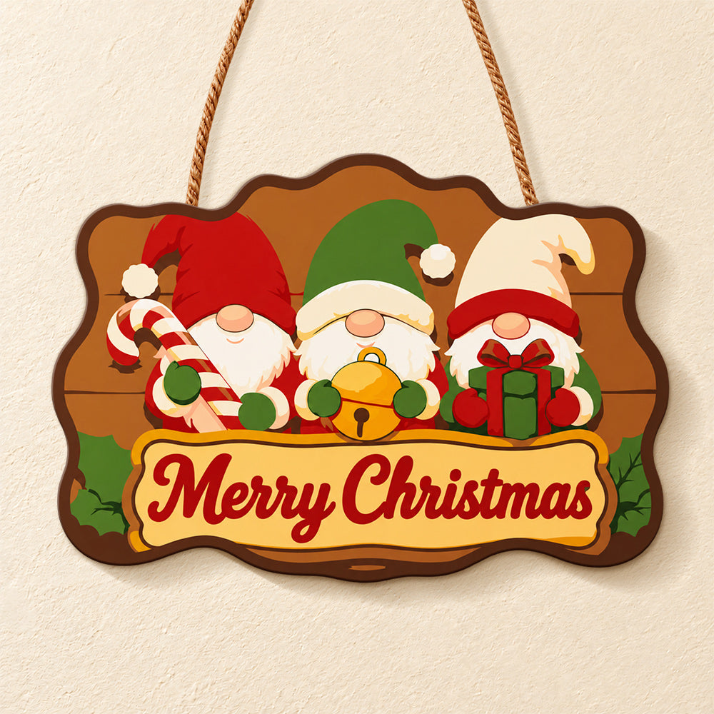 Three gnomes christmas paint by numbers door hanger finished design