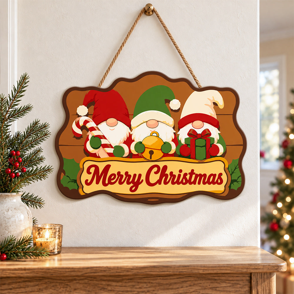 Three gnomes christmas paint by numbers door hanger as indoor wall decor