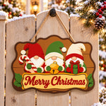 Three gnomes christmas paint by numbers door hanger on a garden gate