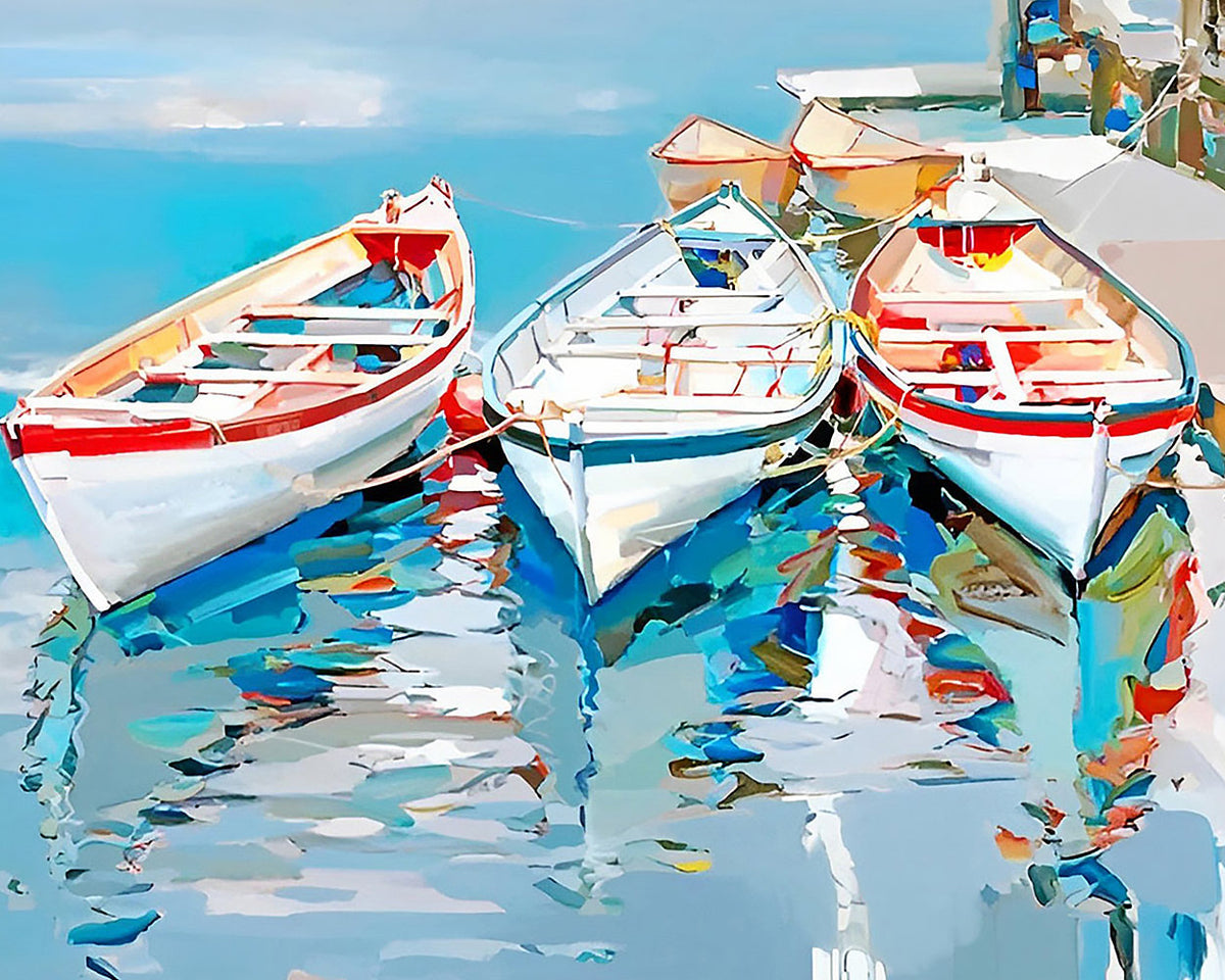 Three white boats paint by numbers kit for beginners