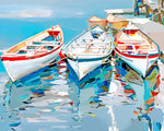 Three white boats paint by numbers kit for beginners