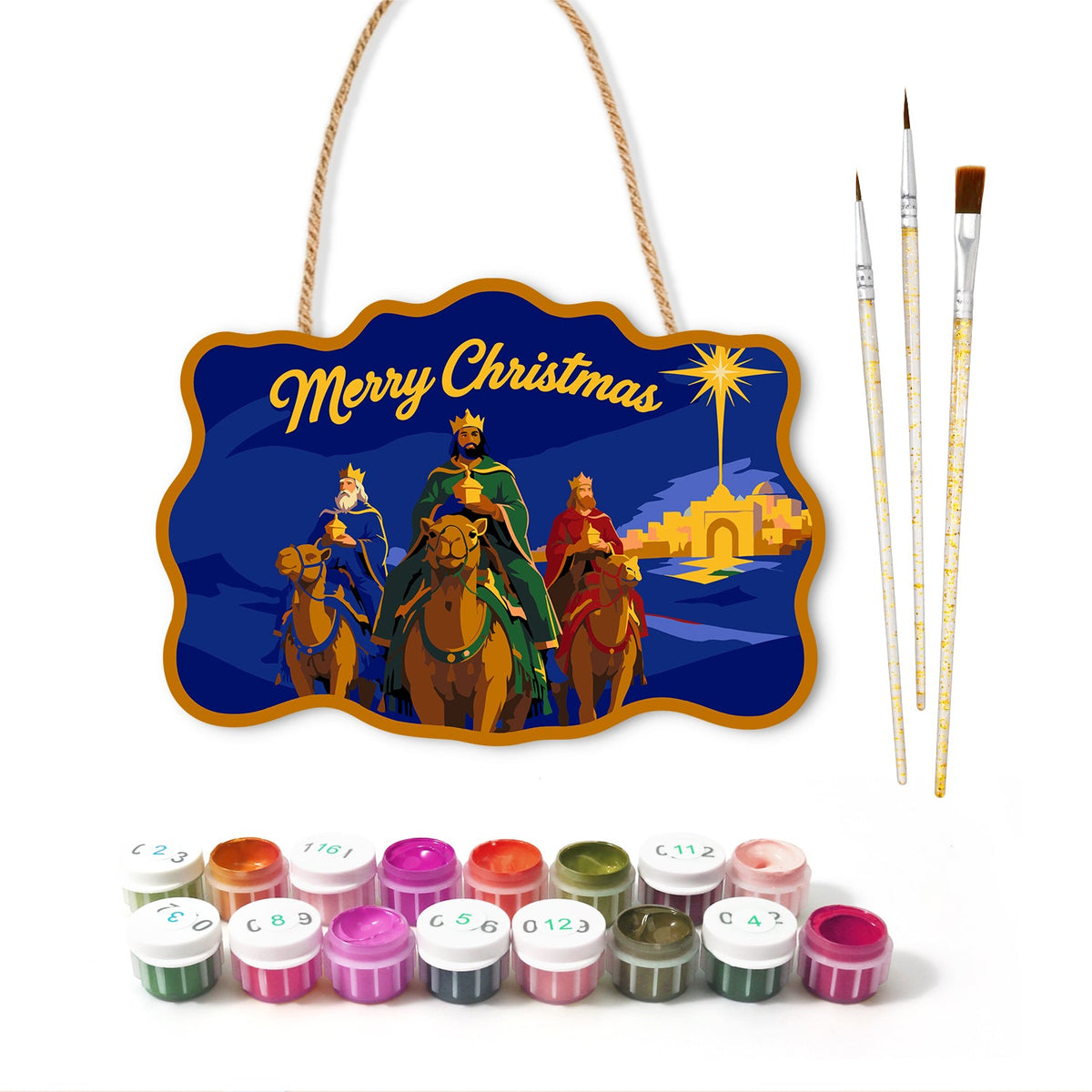 Three wise men journey paint by numbers door hanger with paints and brushes