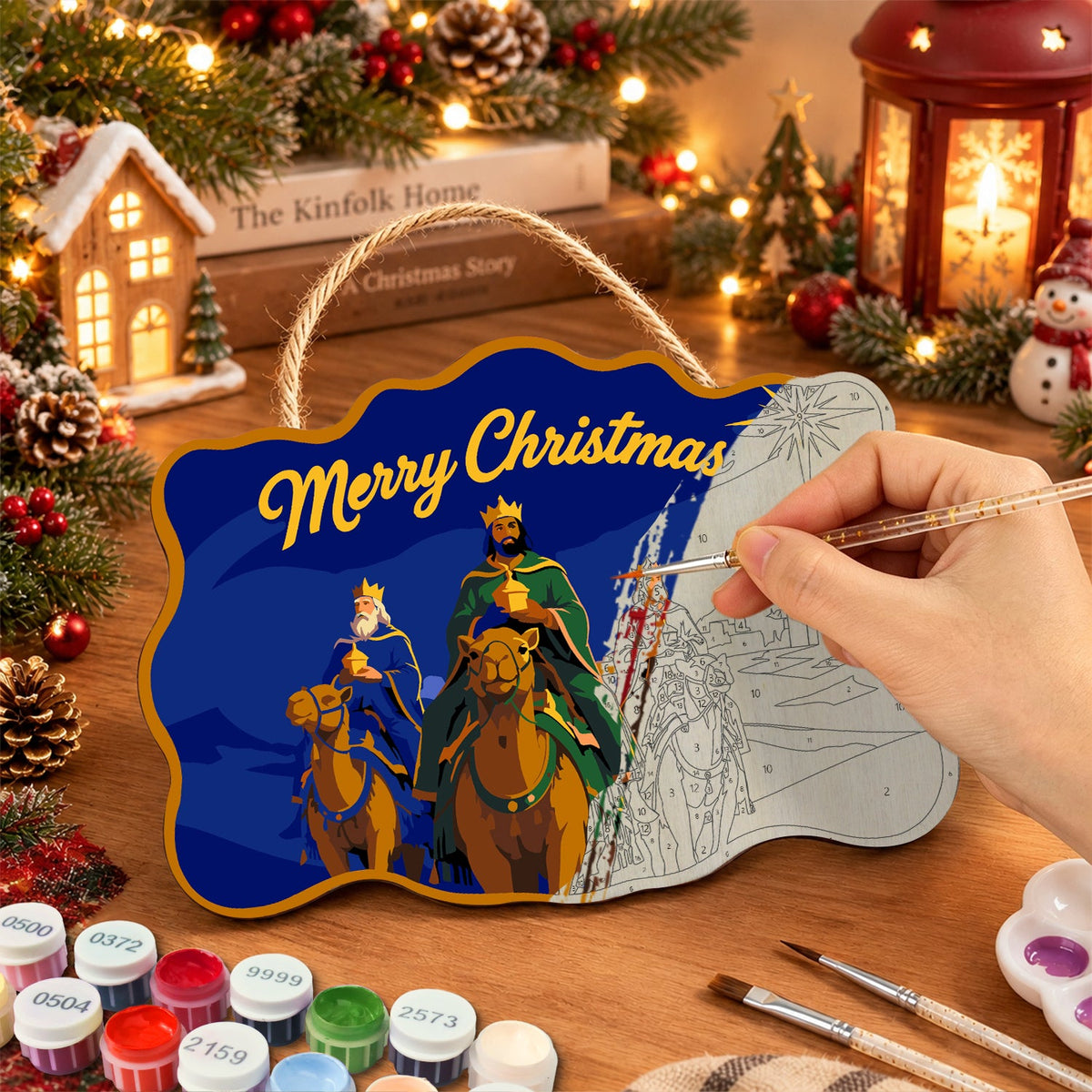 Three wise men journey paint by numbers door hanger painting process