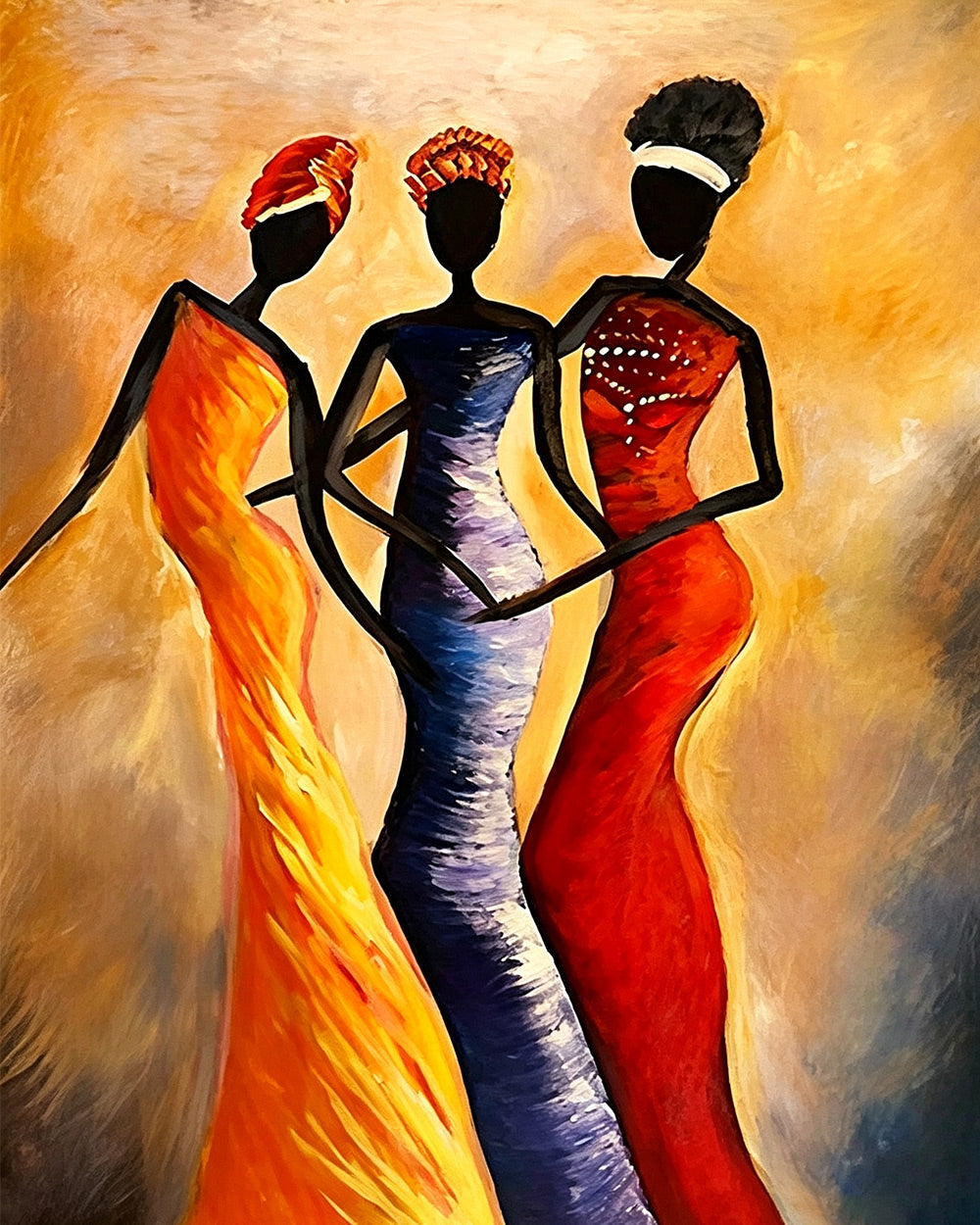 Three women in colourful dresses cross stitch kit for beginners