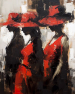 Three women in red hats cross stitch kit for beginners