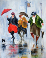 Three women walking in rain cross stitch kit for beginners