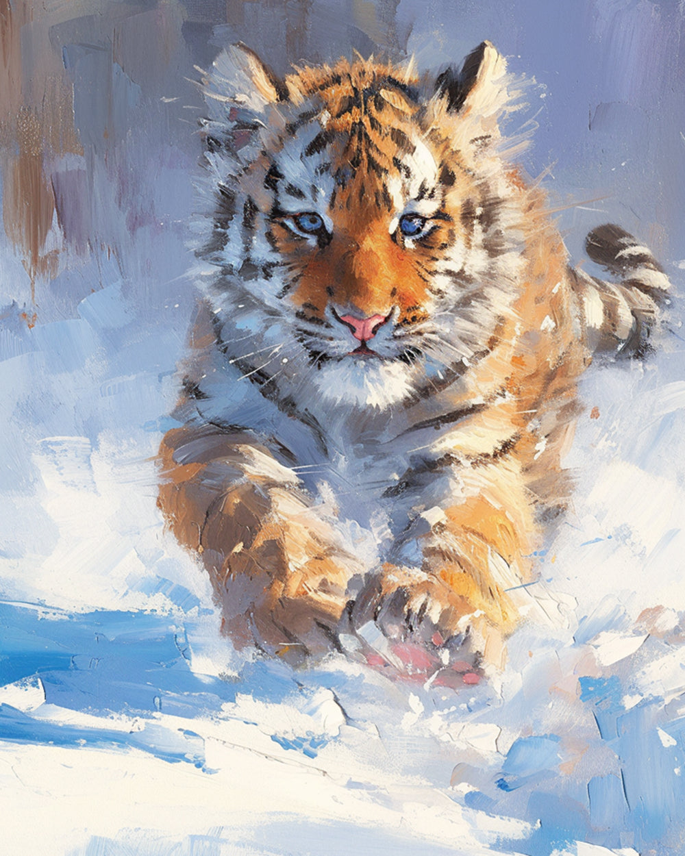 Tiger cub in snow cross stitch kit for beginners
