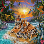 Tiger family in tropical paradise cross stitch kit for beginners