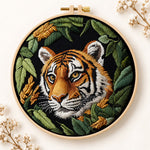Tiger in dark foliage embroidery kit