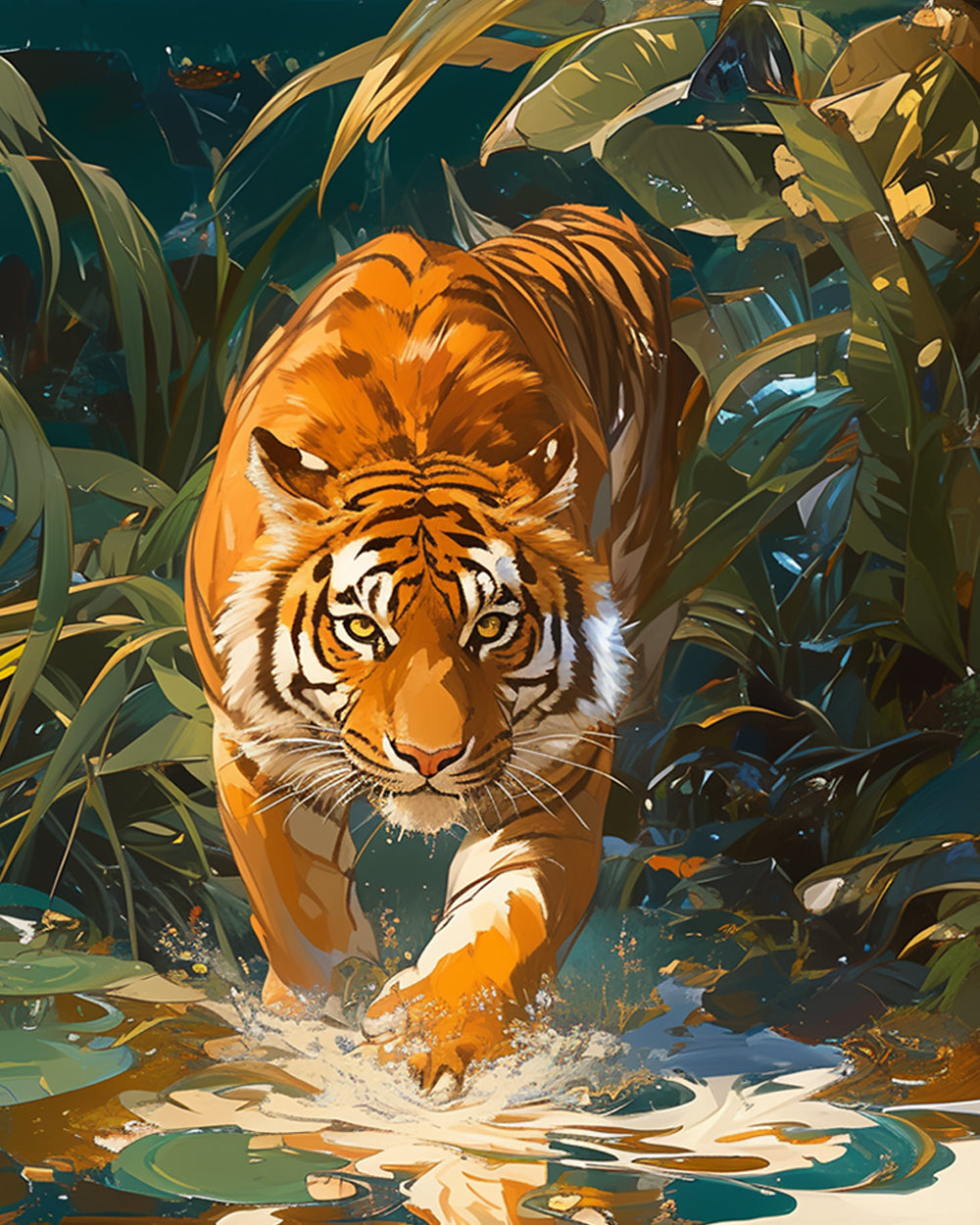 Tiger in jungle water cross stitch kit for beginners