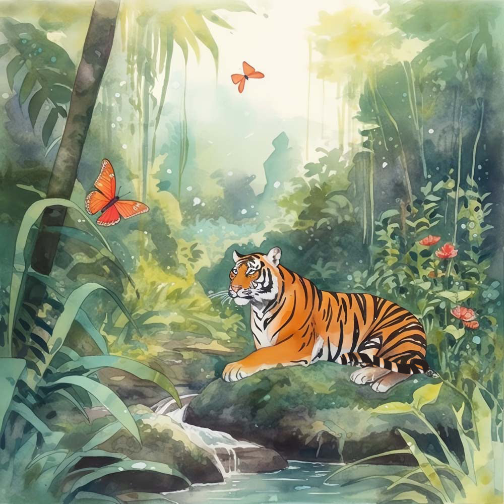 Tiger resting by a stream cross stitch kit for beginners