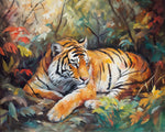 Tiger resting in autumn leaves cross stitch kit for beginners