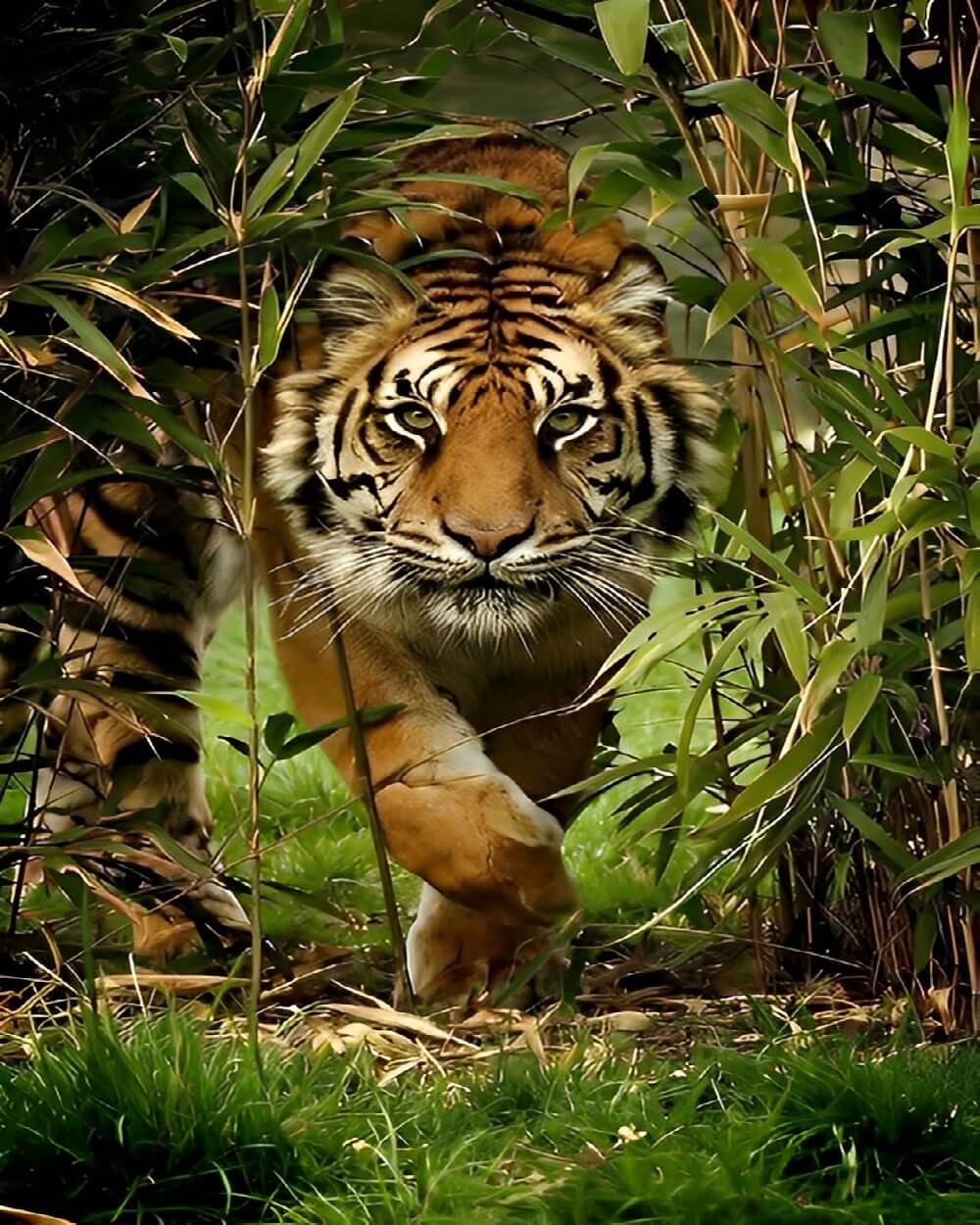 Tiger stalking in bamboo forest cross stitch kit for beginners