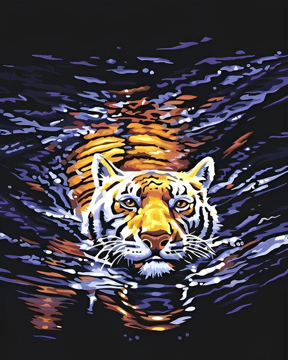 Tiger swimming in water cross stitch kit for beginners
