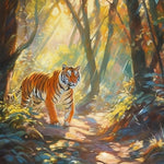 Tiger walking in a sunlit forest cross stitch kit for beginners