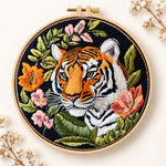 Tiger with wild blooms embroidery kit